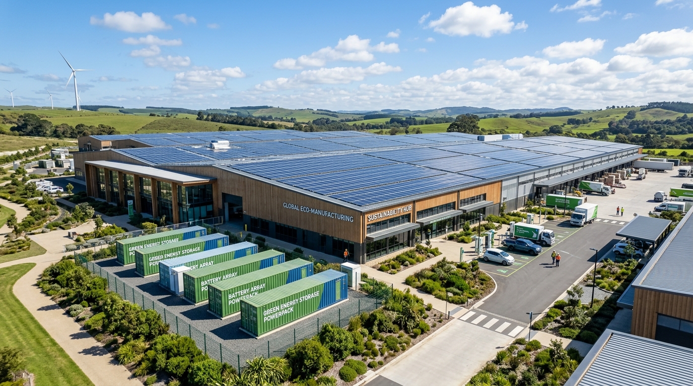 Eco-Friendly Industrial Manufacturing Plant with Rooftop Solar and Energy Storage